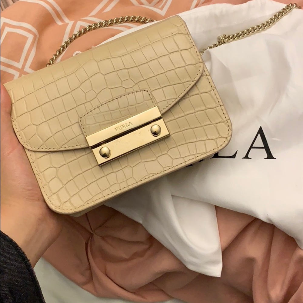 Furla nude snake print crossbody bag